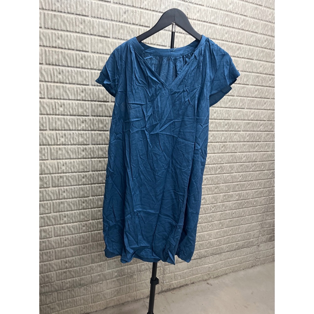 Cupshe Teal Blue Linen Blend V-Neck Short Sleeve Mini Shift Dress Large NWT